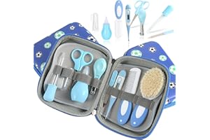JasCherry Babypflege Set Neugeborene, 9 teilige Baby Gesundheitsset, Baby Erstausstattung Pflegeset für Reisen Heimgebrauch mit Weiche Wollbürste, Baby Kamm, Nasensauger, Nagelschere, Nagelknipser
