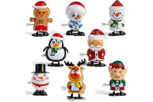 JSUEU Aufziehspielzeug Weihnachten,8 Stück Weihnachten Uhrwerkspielzeug für Kinder Spielzeug Aufziehfigur Weihnachten Geschenk Uhrwerk Lauf- und Springspielzeug Weihnachtsmann Pinguin Schneemann Elch