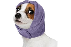 Kuoser Dog Calming Hood for Noise Anxiety Relief – Adjustable Velcro Ear Protector & Muff for Grooming, Fireworks & Thunder (Purple, Size S)