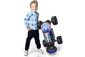 DEERC Grande auto telecomandate 1:8 mostro truck fuoristrada con suono realistico, 2,4 GHz 4WD Rock Crawler giocattolo per ogni terreno, 2 batterie per 80 minuti di gioco