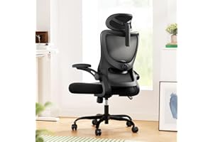 Marsail Silla de Oficina ergonómica con reposacabezas Ajustable, Soporte Lumbar y reposabrazos Plegables 3D, Silla de Ordenador con Ajuste de Altura, Silla giratoria de hasta 136 kg/300 kg