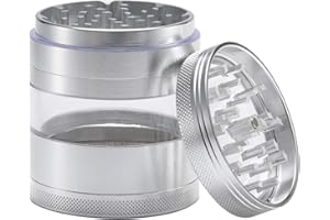 Dcou Large Aluminum Spice Herb Grinder Plant Grinder with Magnetic Lid and Pollen Catcher, 4 piece, 2.5 inches (Silver)