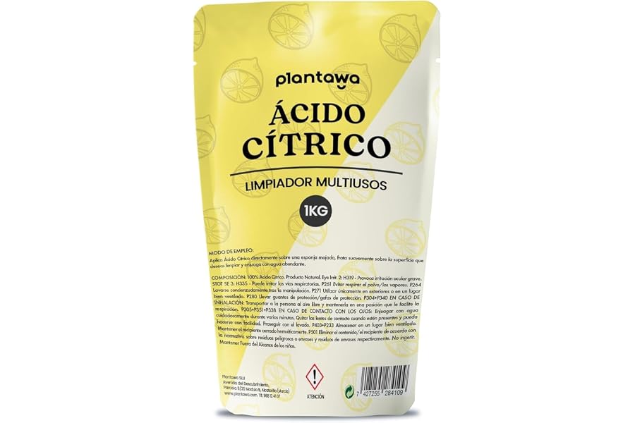 PLANTAWA Ácido Cítrico en Polvo 1 Kg | Acido Citrico para Cocina, Baño y Jardín | 100% Puro y Versátil. Limpiador Multiusos R