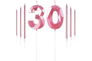 Yiran Girls Pink 30th Birthday Candles Set, Number 30 Candle with Girls Pink Long Candles, Birthday Candles for Cake, Birthday Candle, Cake Candles Cake Topper Decorations Birthday Party Wedding