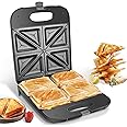 Aigostar Sandwich Toaster, 4 Slice Toastie Maker and Grill with Non-Stick Hot Plates, Automatic Temperature Control for Toasted Cheese Snacks, Black - Dylan 02J51