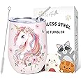 NymphFable 12oz Unicorn Insulated Tumbler with Lid and Straw Stainless Steel Wine Tumbler, Stemless Wine Glass Coffee Mug
