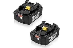 MOEUGREENBATTX 5Ah Batería 18V para Makita Bateria: Batería de Repuesto Original de 2 Piezas de Li-Ion para Herramienta Compatible BL1860B BL1850B BL1860 BL1850 194205-3 LXT-400