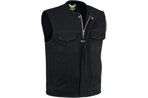 Leatherick Męska kamizelka motocyklowa SOA czarna dżinsowa bez kołnierza z głębokimi kieszeniami