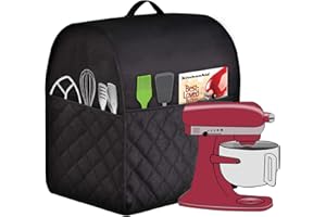 HOHUO Staubdichte Abdeckung für KitchenAid Mixer, mehrere Taschen für verschiedene Küchengeräte, wasserdicht, leicht zu reinigen (schwarz, passend für Kippkopf, 4,5–5 Quart)