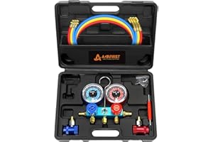 ADAFIRST AC R1234yf Manifold Gauge Set, 3 Way Car Air Conditioning 1234yf Refrigerant Recharge Tool Kit, with Hoses Quick Coupler Case, for Auto Air Conditioner Freon Diagnostic Test and Charging