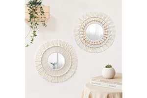 ‎SOMYTING SOMYTING Makramee Wandspiegel 2 Set Runden Spiegel Boho Makramee Fransenspiegel mit Anhänger für Wohnung Wohnzimmer Schlafzimmer Kinderzimmer Schöne Geschenkideen