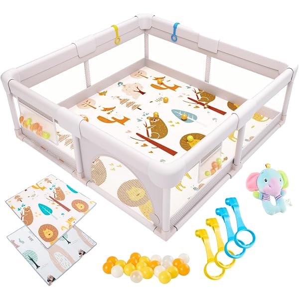 Box Per Bambini Happyland 2 In 1 Con Tappeto - Parco Giochi Pieghevole 125x125 Cm, Sicuro E Lavabile