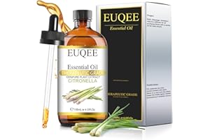 EUQEE Aceites Esenciales de Citronela 118ml, 100% Citronela Aceite Esencial Naturales de Grado Terapéutico, Aceites Esenciales para Humidificador, Perfectos para Aromaterapia, Masajes, Baño