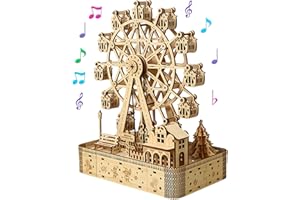 BRITPICK 3D Wooden Puzzle, DIY model Craft Toy kits for adults, Ferris Wheel Music Box With Light Gift for Teenagers