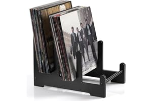 QILICZ Support pour disques vinyles - Porte-brochures - Support de rangement pour disques vinyles - Support de magazines - Étagère décorative en vinyle - 37 x 27 x 24 cm (Noir)