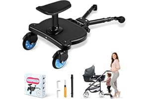 ENERHUB Buggy Board mit Sitz, Kinderwagen Trittbrett, Anpassbare Pedale Buggy Board für alle Kinderwagen, Trittbrett für Kinderwagen Universal für Kinder von 2-6 Jahren, Blaues Rad