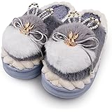 VRITRAZ Women’s Bunny Plush Indoor Slippers – Cute Winter House Shoes with Bow | Soft Furry Warm Slip-Ons for Home & Bedroom – Multiple Sizes & Colors: 