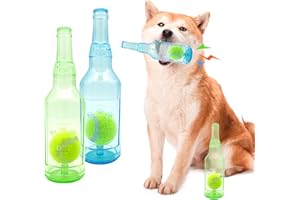 Cxqbsmy 2 PCS Dog Chew Toys, Squeaky Dog Toys, Plastic Bottle Toys for Dogs with Tennis Ball, Outdoor Interactive Dog Toys Dogs Dental Care Teeth Cleaning Toy for Large and Small Dog