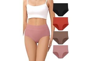 VOENXE Damska bawełniana bielizna z wysokim stanem, majtki damskie, wygodne, rozciągliwe, pełne pokrycie, oddychające majtki, 4 sztuki