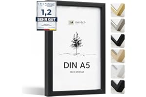 Heimlich® - Cornice per foto - A5 14,8x21 cm, legno di ayous, nero - Cornice per collage di poster di diploma con copertura in foglio di plastica - Montaggio a parete o esposizione da tavolo