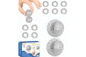 JIGSPSYZH 2 Igelball Klein + 10 Akupressurringe - Skills Borderline Set Skill Ball Metall Skill Ring - Akupressur Ball igelbälle Klein 3cm Akupressur Ring Skills Set Stress Erwachsene Massageringe für Finger