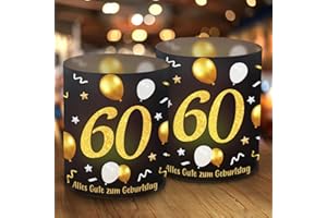 EPOKUS 12 Windlicht Tischdeko 60 Geburtstag, Schön DASS Du Da Bist, 60 Jahre Happy Birthday Tischdekoration,Stimmungsvolle Deko 60. Geburtstag Frau Mann, Geeignet für Teelichter Kerzen Schwarz
