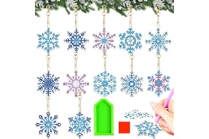 GTJEOI 12 Pezzi 5D Diamond Painting Portachiavi Natale, DIY Pittura Diamante Portachiavi Natale, Fiocco di Neve Diamond Painting Natalizi Pendenti per Bambini, Principianti e Adulti