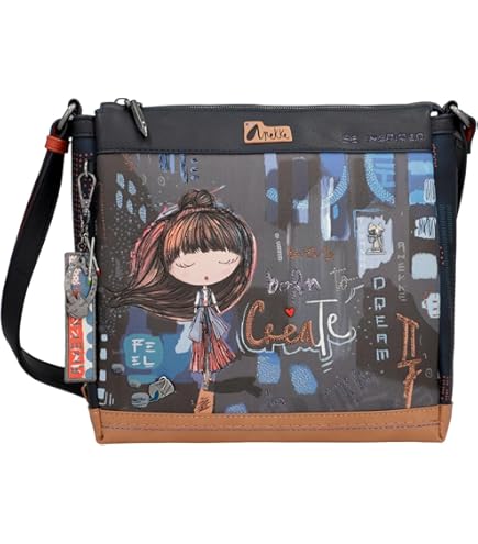 Anekke Grote schoudertas voor dames, kunstleer, met verstelbare riem en ritssluitingen, accessoires en accessoires, afmetingen 28 x 22 x 5 cm
