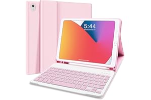 LUPXIU Funda con Teclado para iPad 10.2” 9ª Gen 2021/8ª Gen 2020/7ª Gen 2019 con Ranura de Lápiz, Español Ñ con Pencil Inalámbrico Desmontable Teclado(QWERTY) y Magnético Carcasa Delgada (Rosa)