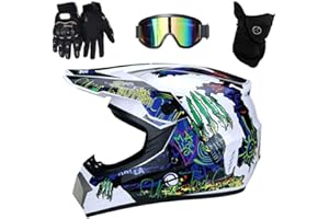 FASXZVM Youth Kids Motocross Helmet, with Goggles Gloves Mask, Adult Unisex Full Face MTB Motorbike Helmet ATV Scooter Cross Helmet, Downhill Enduro Racing MX Quad Dirt Bike Crash Helmet