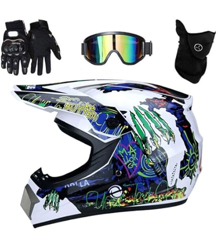 Casco Motocross Per Ragazzi Con Occhiali, Guanti E Maschera - Integrale, Per MTB, ATV, Scooter E Quad
