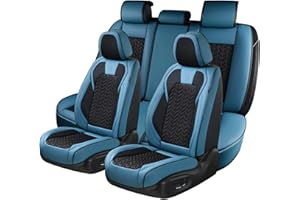 ‎COVERADO Coverado Sitzbezüge Auto Leder Komplettset, Wasserdichtes Autositzbezüge für 5-Sitze mit geprägten Körnern, Universell Sitzbezug Auto Sitzschoner Kompatibel für Limousinen SUV Pickup LKW,Blau