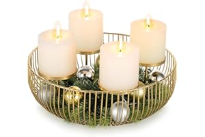 ‎SZIQIQI Sziqiqi Adventskranz Modern Metall Gold: Adventsgesteck Gestell Adventskranz Schale Rund für 4 Stumpenkerzen - Advent Kerzenständer Adventsschale Adventskorb für Weihnachtsdeko Tisch