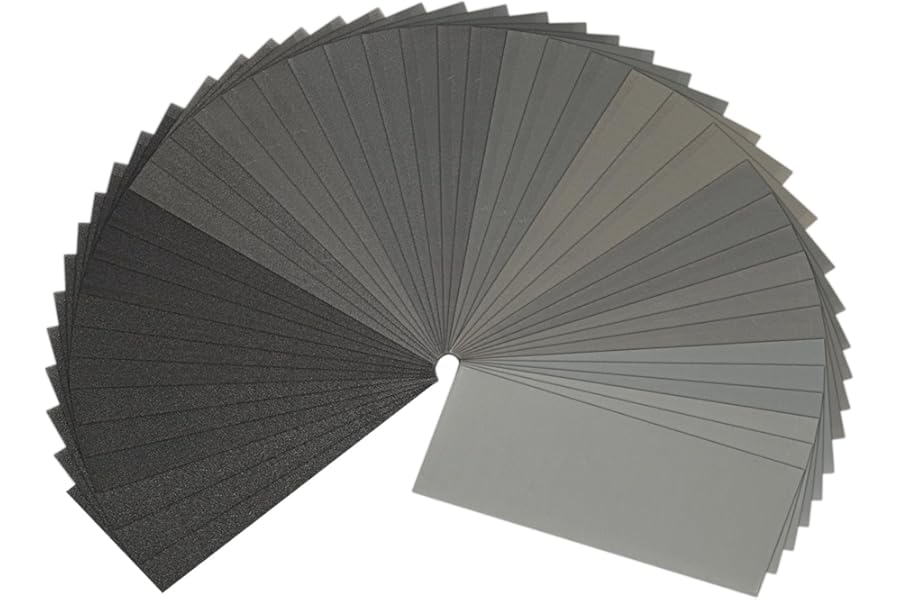 STEBRUAM Sandpaper 120 to 3000 Grits, Wet and Dry Sandpaper for Cars Polishing Metals Walls Wood Furniture Sanding, 42 Sheets Sand Paper Assorted 9x3.6 Inch