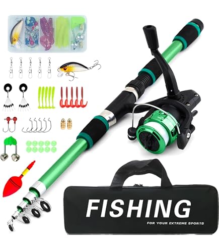 Kit Canne à Pêche Enfants 1.2m/1.5m Télescopique Avec Moulinet - Sac Transport Inclus