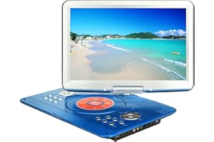 YOOHOO 16.9" tragbarer DVD Player für Auto und Kinder mit Bildschirm 14.1" HD Bildschirm,mit akku,unterstützt alle Regionen, mehrere Regionen, Auto DVD Player für Kinder, Kopfhörer/SD/USB,Blau