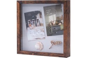 Muzilife Cornice portafoto 3D da riempire, 30 x 30 cm, in legno profondo, con pannello in vetro, come regalo per familiari amici, foto (marrone scuro, 30 x 30 cm)
