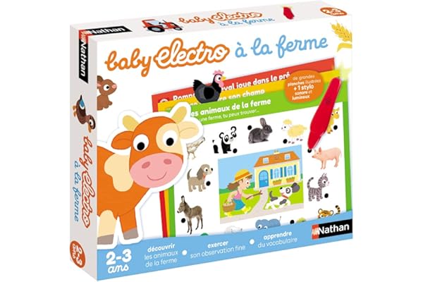 Nathan - Baby Electro à la Ferme - Découverte Des Animaux de la Ferme - Jeu Educatif Electronique - 1 Stylo Sonore et Lumineux Inclus - Pour Enfants de 2 à 3 ans