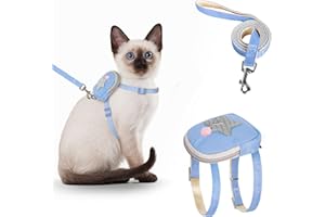 NiCoLa Katzengeschirr und Leine Set Verstellbares Ausbruchsicheres Kätzchengeschirr mit Katzengeschirr mit Rucksack für kleine, mittelgroße und große Katzen (Blau, S)