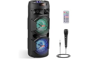 ZYMY Party Speaker with Microphone and Light, 6.5'' Big Loud Bluetooth Speaker Wireless, Portable PA System Support Kareoke Machine, Remote, FM, TWS, AUX, USB for Party Home Outdoor Black