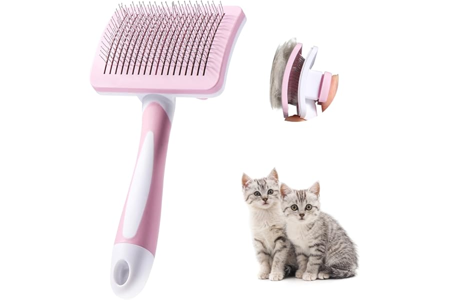 Vinabo Cat Dog Comb Brush, Cat Brush Grooming Comb, Self Cleaning Slicker Brushes, Pet Grooming Tool with Cleaning Button for Dog Shedding Tools