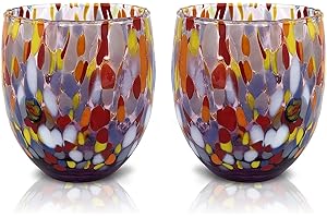 MAZZEGA ART & DESIGN - 2 Verres à Eau Goto, Soufflé et Fait Main avec Murrine de Murano Raffinée et Originale - Les Couleurs de Murano - Modèle Classique 320 ml. Fabriqué en Itali