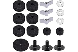 Cettkowns 18-Pack Cymbal Replacement Accessory Kit - Cymbal felts, Hi-Hat clutch felts, Sleeves, Hi-Hat cup with base, Wing nuts, and Washer - Black