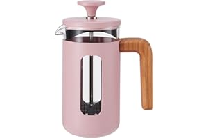 La Cafetière Pisa Cafetière 3 tasses/350 ml, verre borosilicate résistant à la chaleur et acier inoxydable avec piston facile à saisir, petite cafetière à piston pour thé en vrac et café moulu, rose