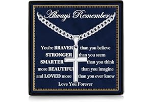 Rajputana Gifts for Men/Son/Dad/Brother/Him 316L Stainless Steel Cross Necklace for Boy Silver Cross Pendant Mens Necklace with Inspirational Card Jewellery