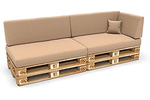 POKAR Juego de Cojines de 6 Piezas para Europalés: 2X Asiento 120x80cm +2X Respaldo 120x40cm + 1x 60x40cm Respaldo (Lateral) + 1x cojín Decorativo 40x40cm, para sofá de paletas, sin palés, Beige