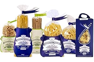 BENEDETTO CAVALIERI BOX DEGUSTAZIONE PASTA CAVALIERI CALAMARATA, BUCATINI, MACCHERONI, PENNE RIGATE DI SEMOLA DI GRANO DURO -,LINGUINE, FUSILLI DI SEMOLA INTEGRALE BIO - PRODOTTO ARTIGIANALE MADE IN SALENTO (6 X 500gr)
