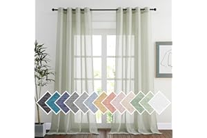 PONY DANCE Zasłony o wyglądzie lnu, na przelotkach, szałwiowa, zestaw 2 sztuk, wys. 245 x szer. 140 cm, do salonu, półprzezroczyste, w stylu dworkowym