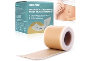 SURFOU Parches de Silicona para el Cuidado de la Piel, 4cm x 300cm Tiras Suaves y Reutilizables para Marcas Visibles, Adecuadas para Piel con Cicatrices de Cesárea o Cirugías