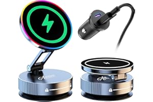 15W Metall Autohalterung mit Ladefunktion Saugnapf, Vollmetall Ladegerät Handyhalterung Vakuum Magnet für Auto Kfz, 360° Drehbar Faltbar Autoladegerät Handyhalter für iPhone 17 16 15 14 13 12 Mag Safe